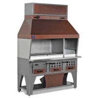 Holzkohlegrill auf Unterschrank mit Ascheschubladen und...
