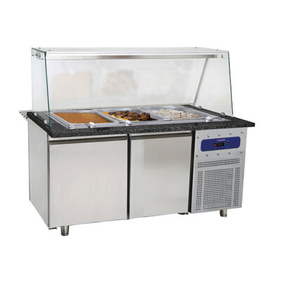 Bain-Marie Theke mit 2 Türen und Glasaufsatz