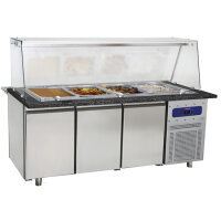 Bain-Marie Theke mit 3 Türen und Glasaufsatz