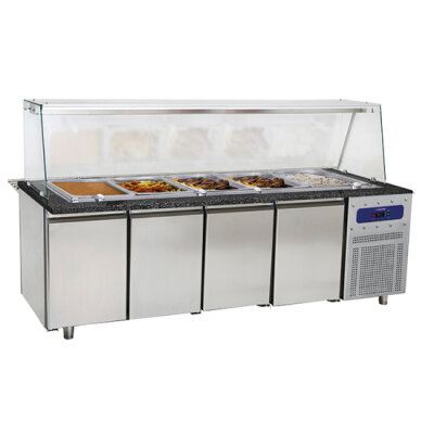 Bain-Marie Theke mit 4 Türen und Glasaufsatz
