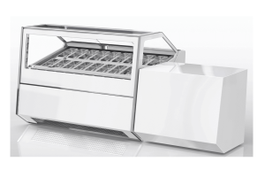Eiscreme Display CLASSIC mit 12 Trays, weißem Glas...