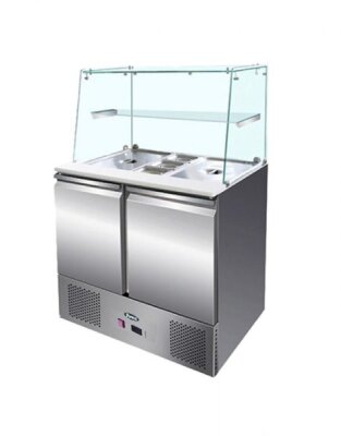 2-türige Saladette mit eckigem Glasaufsatz Edelstahl 300 Liter