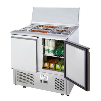 2-türige Saladette mit Schiebedeckel Edelstahl 300L