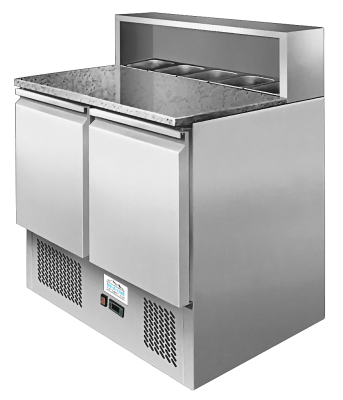 Pizza Saladette 2-türig mit Granitplatte Edelstahl 300L