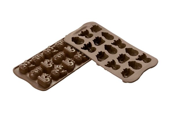 Schokoladenform Pralinenform Backform Silikon CHOCO WINTER Layout 3x5=15 Mulden a7ml