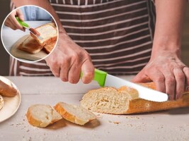 Brötchenmesser mit Wellenschliff 18cm Griff grün