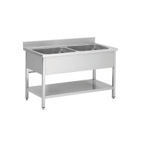 Spültisch aus Edelstahl zwei Becken Mitte 140 x 70