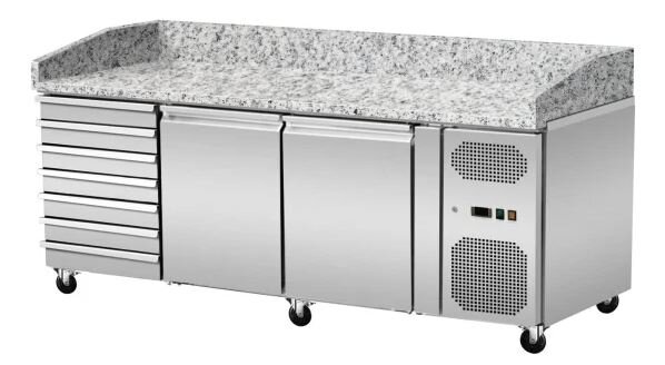 Pizzakühltisch mit 2 Türen und 7 ungekühlten Schubladen Edelstahl 390 Liter