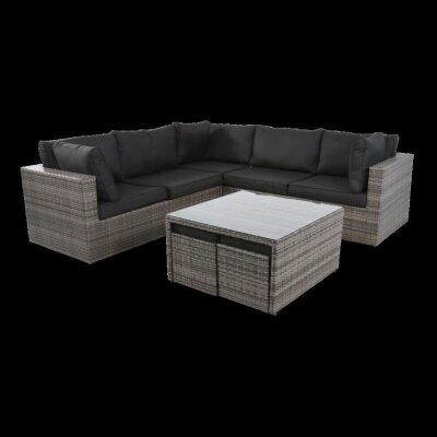 5-Sitzer Lounge-Set Lugo Stone aus Polyrattan mit Polster