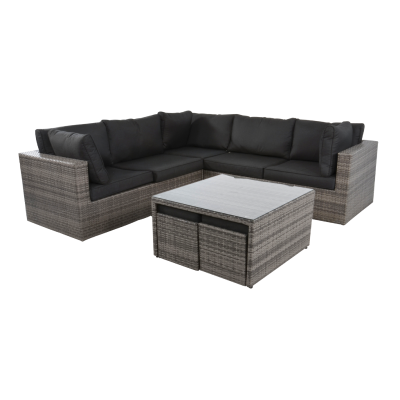 5-Sitzer Lounge-Set Lugo Stone aus Polyrattan mit Polster