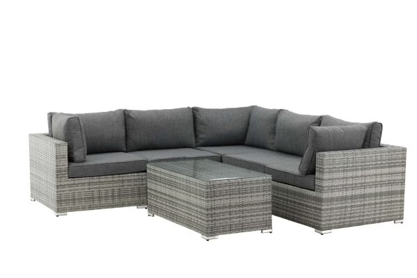 Lounge-Set Gartenmöbel Ecksofa LUGO STONE Polyrattan Grau 5-Sitzer