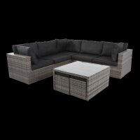 5-Sitzer Lounge-Set Lugo Stone aus Polyrattan mit Polster