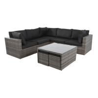 5-Sitzer Lounge-Set Lugo Stone aus Polyrattan mit Polster