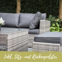 Lounge-Set Gartenmöbel Ecksofa LUGO STONE Polyrattan Grau 5-Sitzer