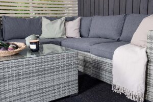 Lounge-Set Gartenmöbel Ecksofa LUGO STONE Polyrattan Grau 5-Sitzer