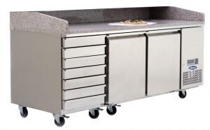 Pizzakühltisch 2-türig + 7 Schubladen mit Granitplatte Edelstahl 420 Liter