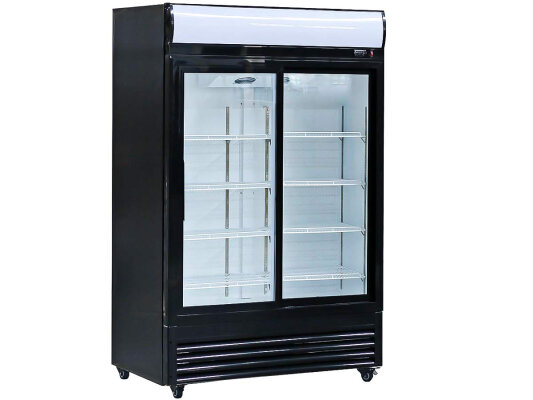 Glastürkühlschrank mit 2 Glasschiebetüren 880L Schwarz B-Ware