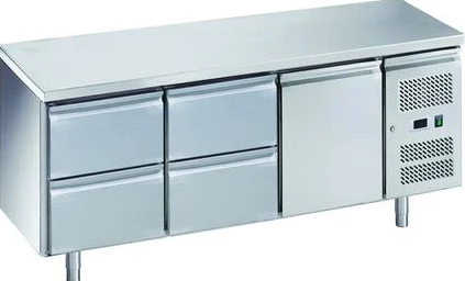 Kühltisch ECO 1/4 mit 1 Tür und 4 Schubladen 245 Liter Edelstahl