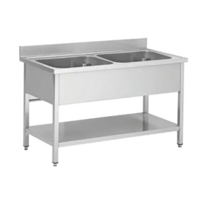 Spültisch aus Edelstahl zwei Becken Mitte 100 x 60