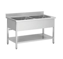 Spültisch aus Edelstahl zwei Becken Mitte 100 x 60