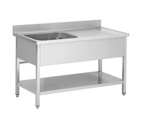 Spültisch aus Edelstahl, ein Becken links, 120 x 60