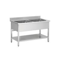 Spültisch aus Edelstahl zwei Becken Mitte 120 x 70