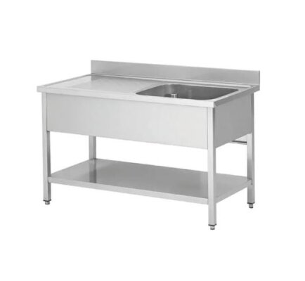 Spültisch aus Edelstahl ein Becken rechts 120 x 70