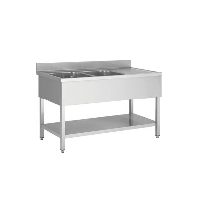 Spültisch aus Edelstahl zwei Becken links 160 x 60