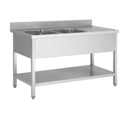 Spültisch aus Edelstahl, zwei Becken links, 160 x 70