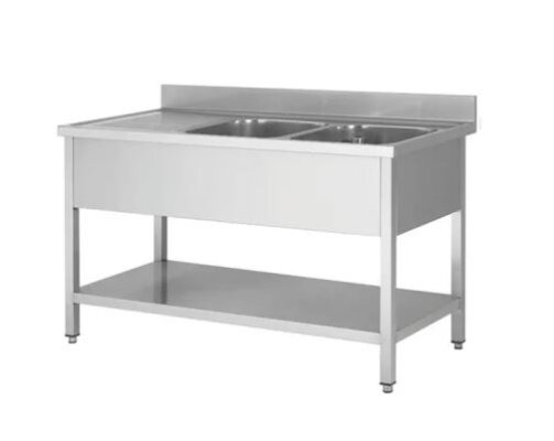 Spültisch aus Edelstahl zwei Becken rechts 160 x 70