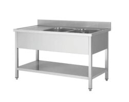 Spültisch aus Edelstahl zwei Becken rechts 160 x 70