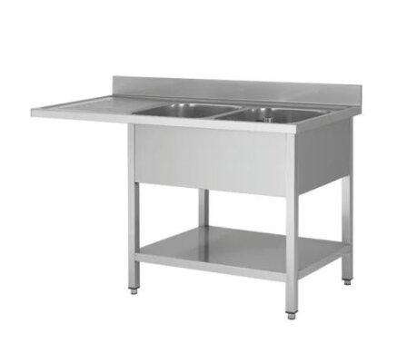 Spülcenter aus Edelstahl, zwei Becken rechts, 160 x 70
