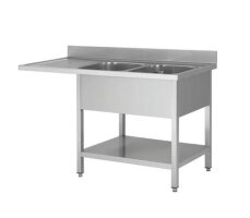 Spülcenter aus Edelstahl, zwei Becken rechts, 160 x 70