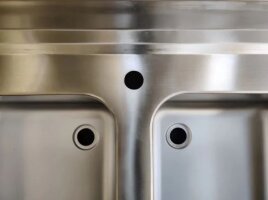 Spülcenter aus Edelstahl, zwei Becken rechts, 160 x 70