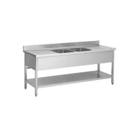 Spültisch aus Edelstahl zwei Becken Mitte 200 x 70
