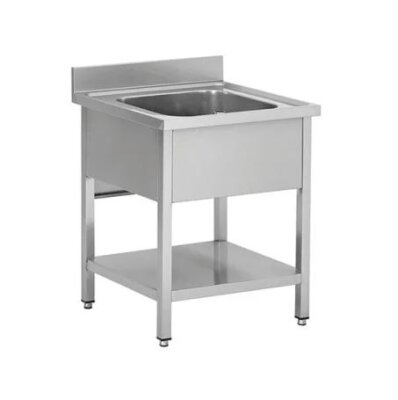 Spültisch aus Edelstahl ein Becken Mitte 70 x 60