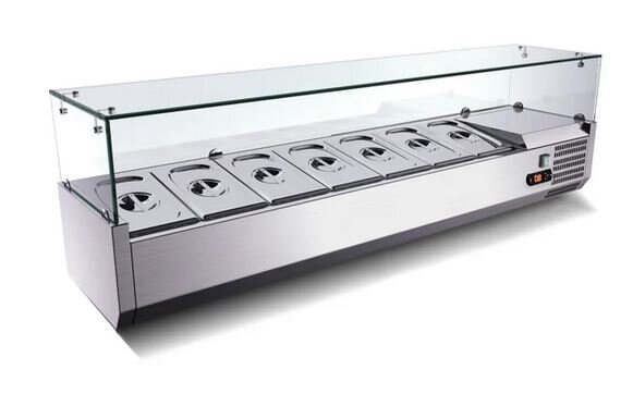 Kühlaufsatzvitrine für 10 x GN1/4 Edelstahl mit Glasaufsatz
