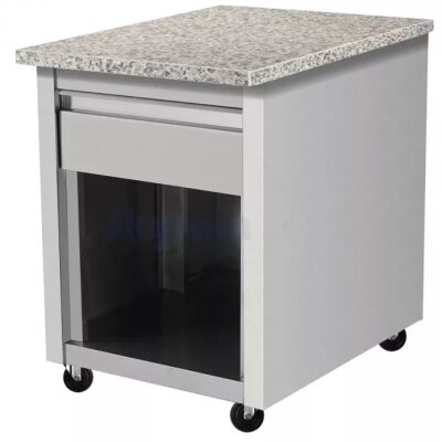 Kassentisch aus Edelstahl, Granit rosa-grau, mit Holzverkleidung, 60 x 82 (THASR68)