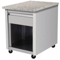 Kassentisch aus Edelstahl, Granit rosa-grau, mit...