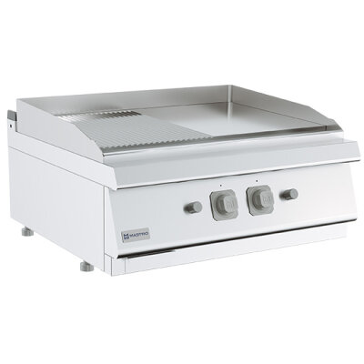 Gas-Grillplatte Tischmodell 1/2 glatte und 1/2 gerillte verchromte Platte 13 kW