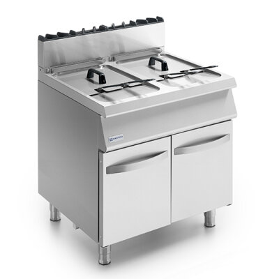 Gas-Fritteuse auf geschlossenem Unterbau, 2x 15 Liter 30 kW