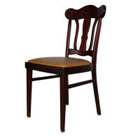 Stuhl Holzstuhl rotbraun mit Sitzfläche aus Kunstleder im used-look gebraucht
