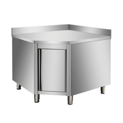 Skyrainbow Arbeitsschrank aus Edelstahl, mit Aufkantung, Eckmodul 600er Bautiefe