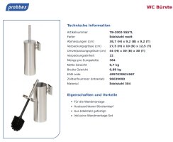 Cookmax Toilettenbürste mit Behälter Edelstahl matt mit Wandhalterung 95 x 95 x 270 mm B-Ware