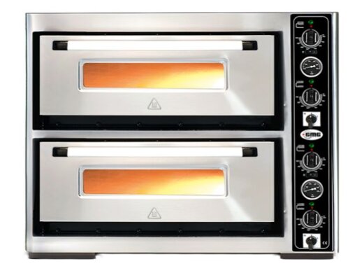 GMG - Pizzaofen PF70105 Lux mit Thermometer elektrisch - 6+6 x Ø33cm | 15 kW,3NAC | 400V - Edelstahl 2 Backkammern Vollschamottstein 970x1240x760mm