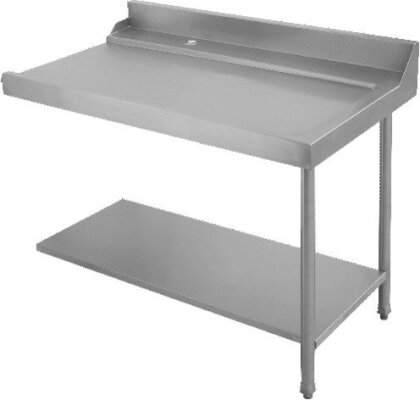 PA120DX Auslauftisch Rechts mit 105mm hohen Wandanschluss, Korbführungsprofil zur Maschine fallend sowie einem Abstellboard B-Ware