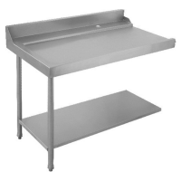 PA120SX Auslauftisch Links mit 105mm hohen Wandanschluss, Korbführungsprofil zur Maschine fallend, sowie Abstellboard mit 180mm Bodenfreiheit 1200x715x850mm B-Ware
