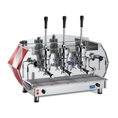 La Pavoni Diamante Handhebel-Espressomaschine 3-Gruppig Edelstahl-Rot 5,47kW 400V B-Ware