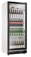 Getränkekühlschrank mit Glastür weiß mit schwarzer Front 360 Liter B-Ware