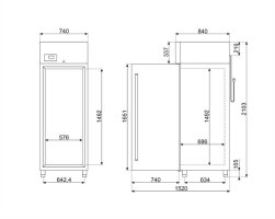 Smeg Kühlschrank mit Glastür GN2/1 735x835x2150...